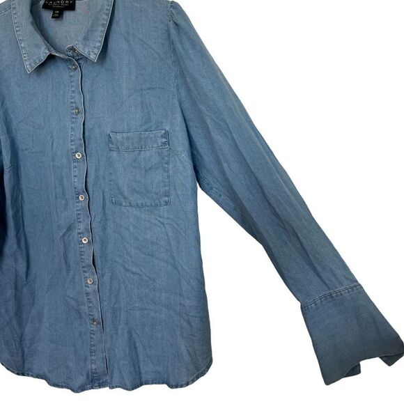Laundry By Shelli Segal Blue Poet Sleeve Button Down Denim Shirt - Picture 5 of 10